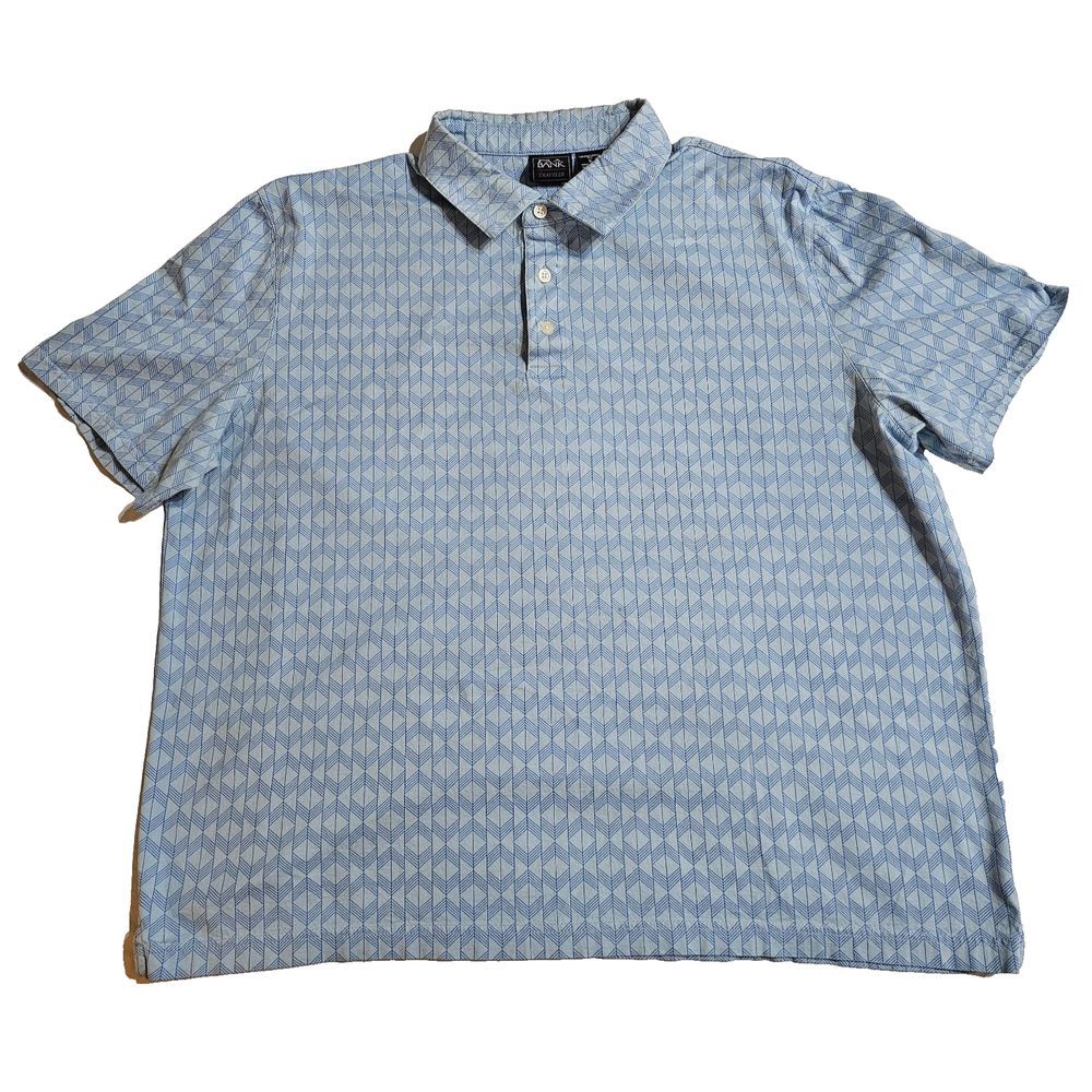 Jos A Bank Men's XL Polo SS Shirt Blue Geometric Traveler Cotton Traditional Fit